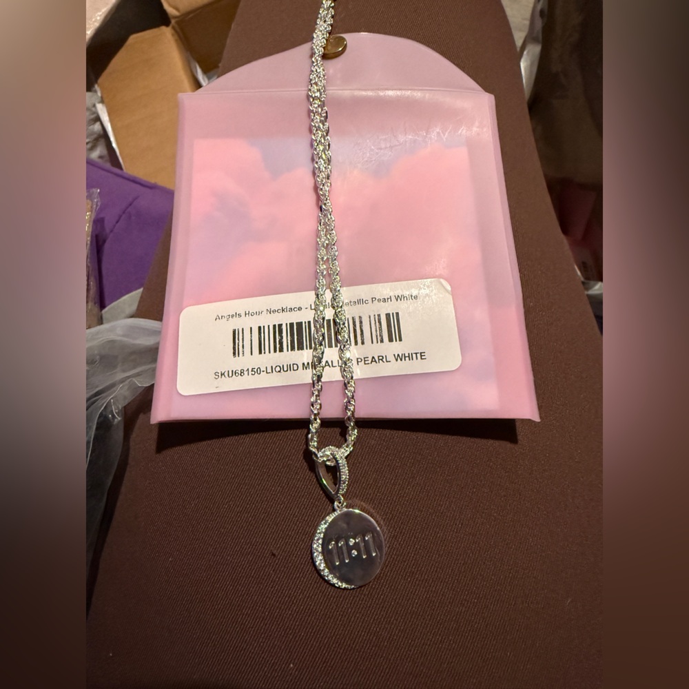 New BAR By Alexa Rae Angels hour, Circular Pave Pendant Metallic Pearl White